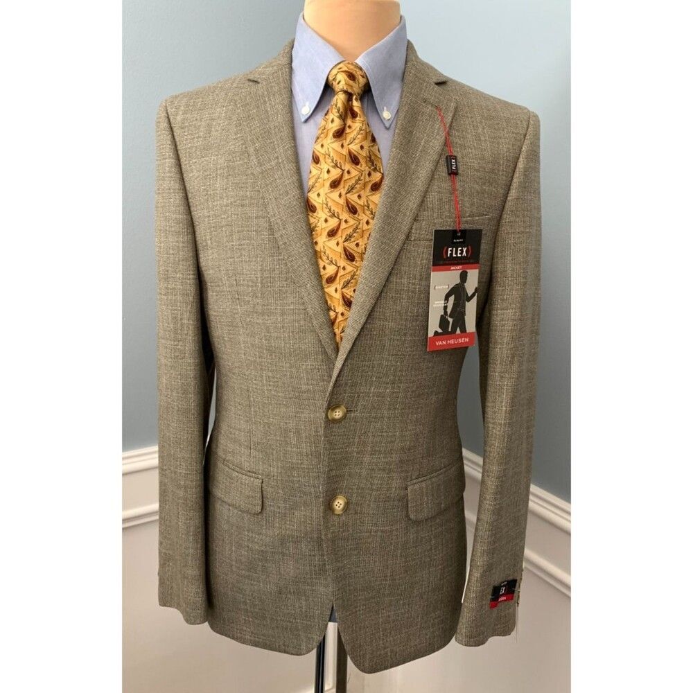 Van Heusen Blazer Mens 38R Tweed Slim Fit Flex Stretch Jacket Sportcoat Gray